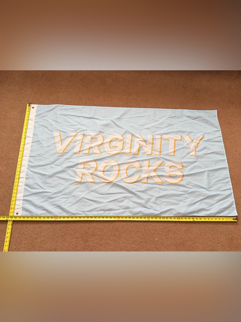 “Virginity Rocks”Danny Duncan Flag/Banner 5’x3’ Light Blue w/ O Rings on Corners
